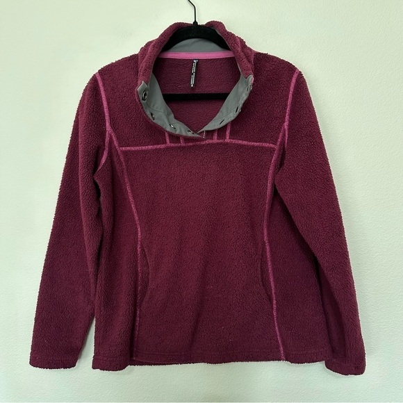 Kuhl womens Avalon fleece jacket in wine heavy wear on elbows size small - Picture 1 of 5